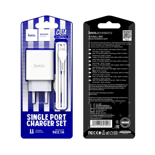 Сзу hoco c81a lightning (usb/2.1a) белое