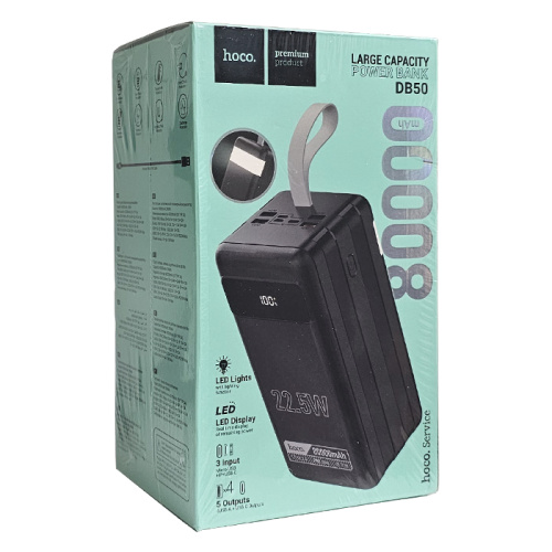 Пзу hoco db50 80000mah (фонарь/pd20w/qc3.0) черный