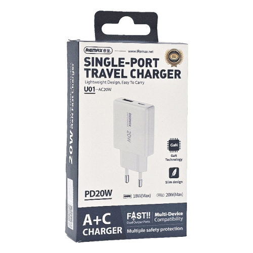 Сзу remax u01-ac20w (usb\c) белый