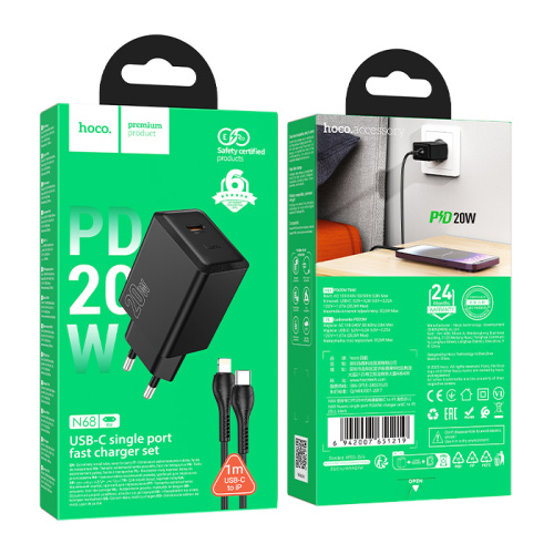 Сзу hoco n68 type-c to lightning (usb-c/pd20w) черное