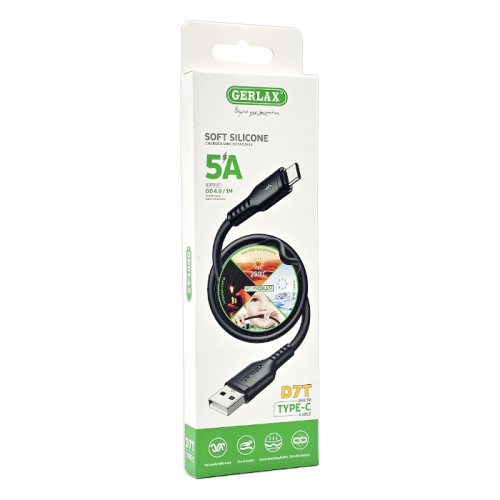Кабель usb gerlax d7t type-c 3a/1m черный