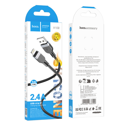 Кабель usb hoco x109 lightning 1m (2.4a) черный