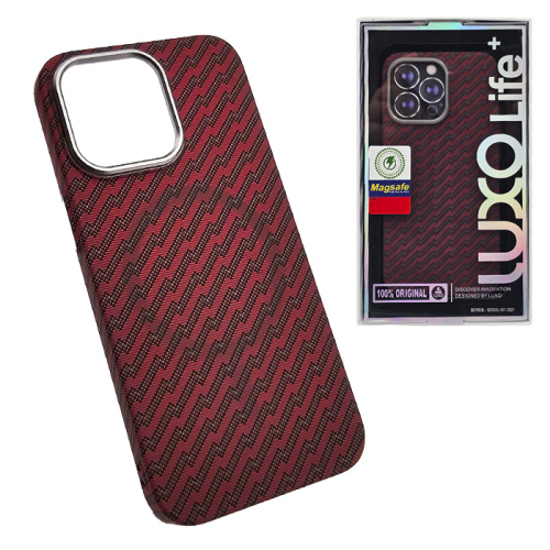 Чехол-крышка luxo life карбон zigzag magsafe iphone 13pro max бордовый
