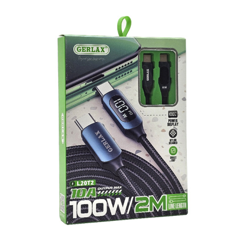 Кабель type-c gerlax l20 type-c 100w/10a/2m черный