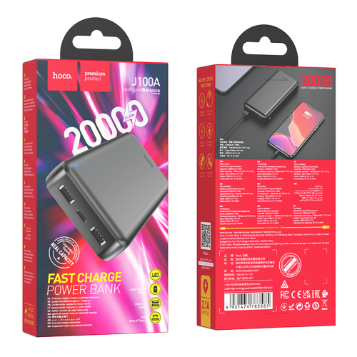 Пзу hoco j100a 20000mah (2.1a) черный 