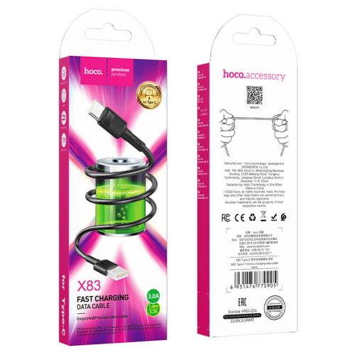 Кабель usb hoco x83 type-c 1m черный