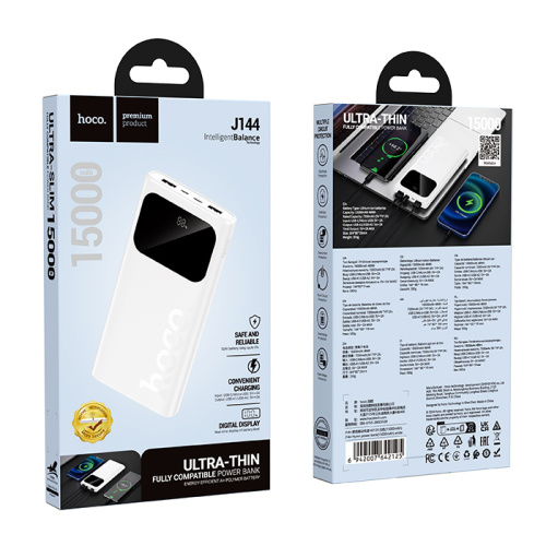 Пзу hoco j144 15000mah (pd20w/qc3.0) белый
