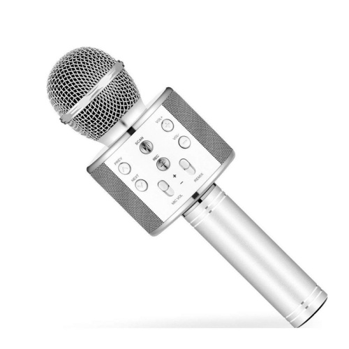 Микрофон беспроводной караоке ws-858 usb/card/aux/fm серебристый