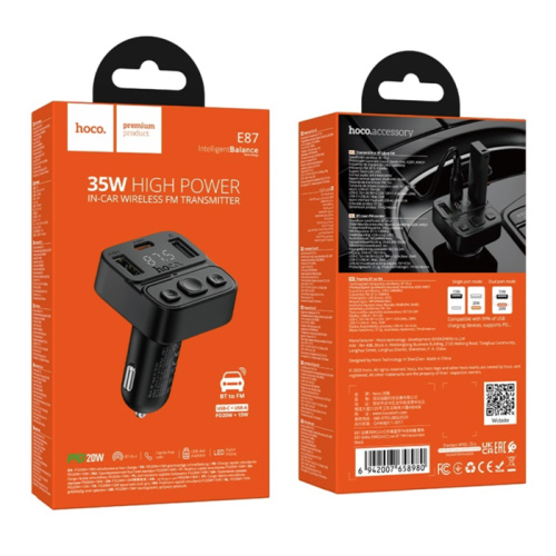 Fm-модулятор hoco e87 (pd20w/qc3.0) черный