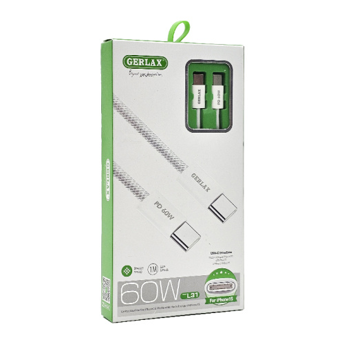Кабель type-c gerlax l31 type-c 60w/1m белый