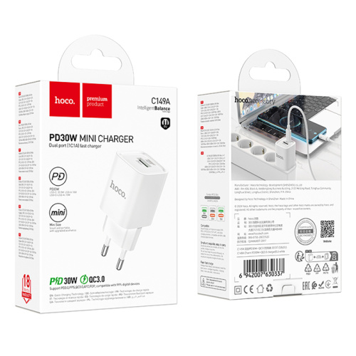 Сзу hoco c149a (usb+c/qc3.0/pd30w) белое