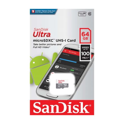 Micro sd 64gb sandisk class 10 ultra android uhs-1 100mb/s (gn3mn)