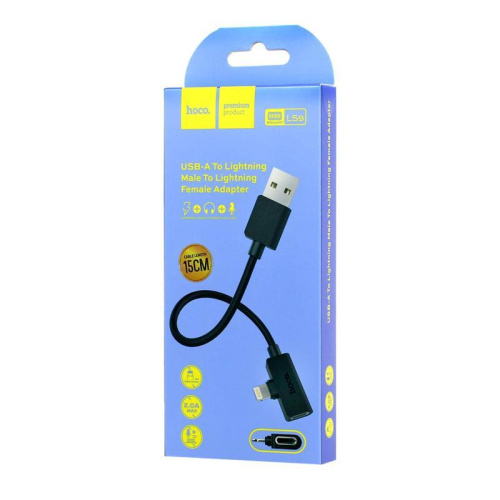 Кабель usb hoco переходник ls9 type-c/lighting 15см (2a) черный