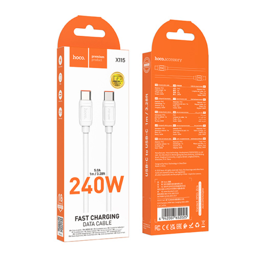 Кабель type-c hoco x115 type-c (240w) белый