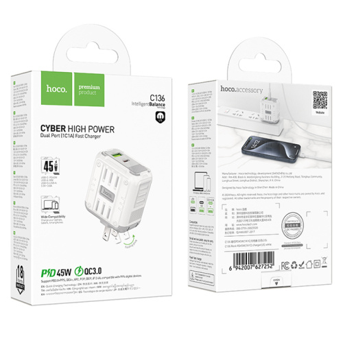 Сзу hoco c136a (usb/pd45w) белое