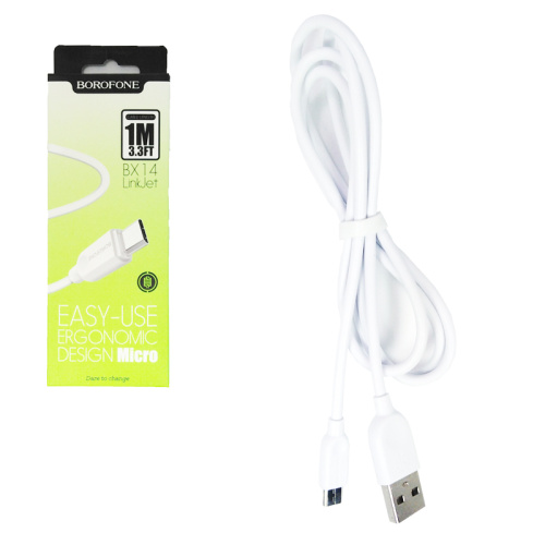 Кабель usb borofone bx14 1m micro белый