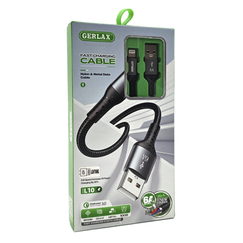 Кабель usb gerlax l10 lightning 6a черный