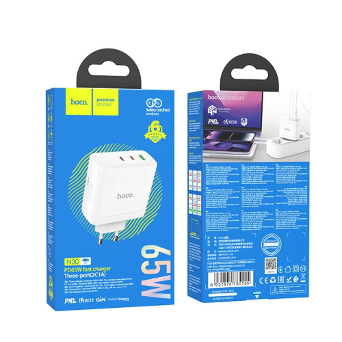Сзу hoco n30 (usb/2pd/65w) белое