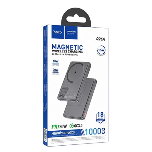 Пзу hoco q26a magnetic 10000mah (pd20w/qc3.0) серый