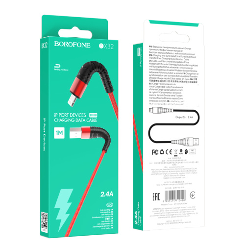 Кабель usb borofone bx32 lightning 2.4a красный