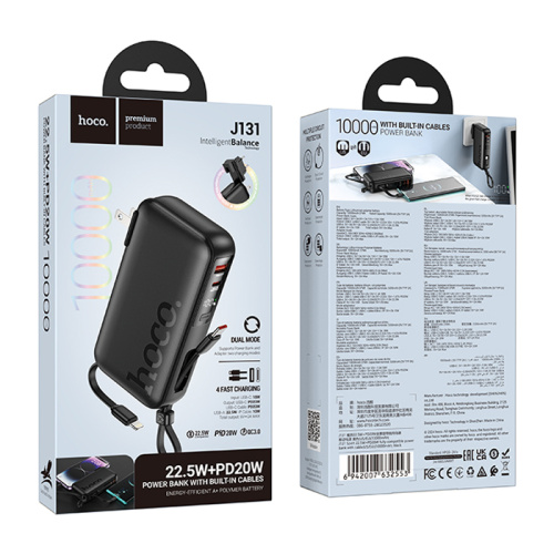 Пзу hoco j131 10000mah lightning/usb-c (22.5w) черный