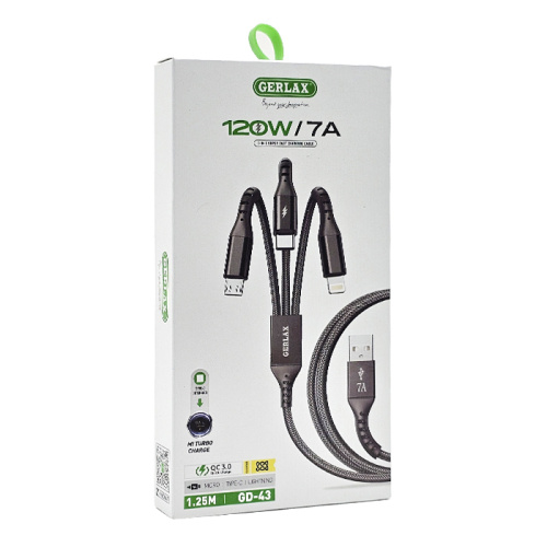 Кабель usb gerlax gd-43 c/l/m 120w/7a черный