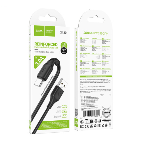 Кабель usb hoco x120 type-c (3.0a) черный