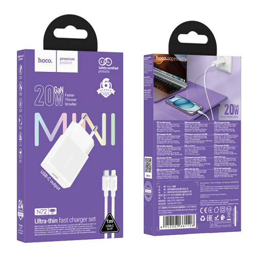 Сзу hoco n72 type-c to lightning (usb-c/20w) белое