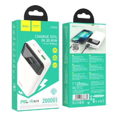 Пзу hoco j102a 20000mah (pd20w/qc3.0) белый