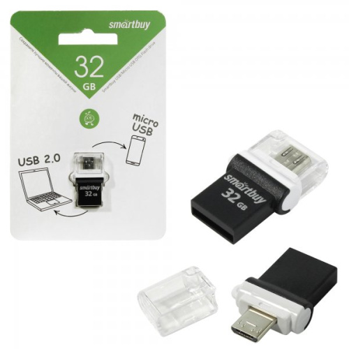 Usb 32gb* smartbuy poko series otg черная