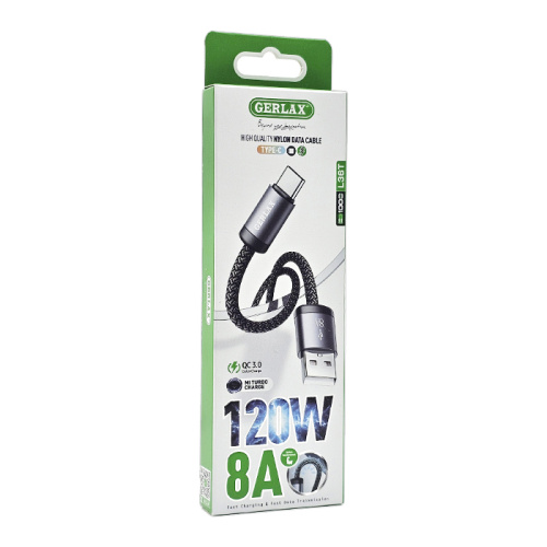 Кабель usb gerlax l36t type-c 120w/1m черный