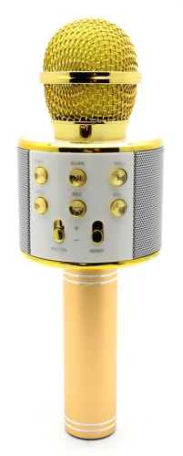 Микрофон беспроводной караоке ws-858 usb/card/aux/fm золотой