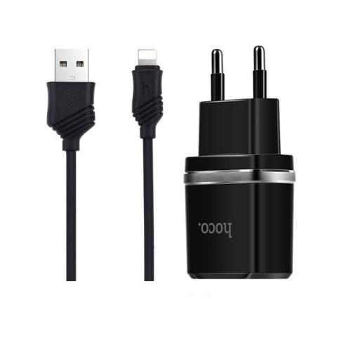 Сзу hoco c12 lightning (2usb/2.4a) черный