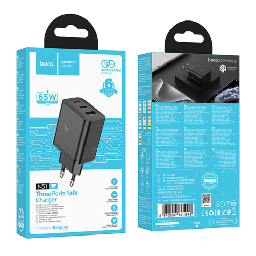 Сзу hoco n51 usb/c2 (65w) черное