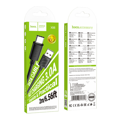 Кабель usb hoco x88 type-c 2m (2,4a) черный
