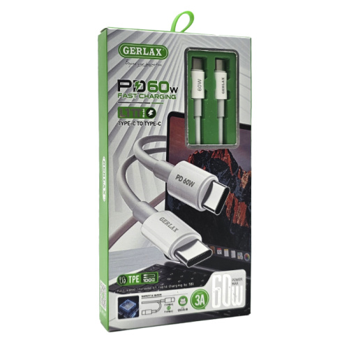 Кабель type-c gerlax l11t type-c 60w/1m белый