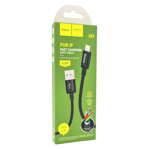 Кабель usb hoco x89 lightning 2.4a черный