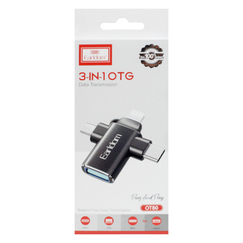 Otg earldom ot80 (otg+usb lightning/micro/type-c) черный