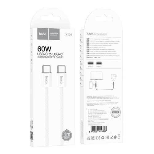 Кабель type-c hoco x104 type-c (60w) 1m белый