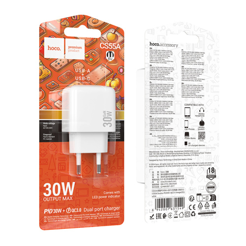 Сзу hoco cs55a (pd30w/qc3.0) белое