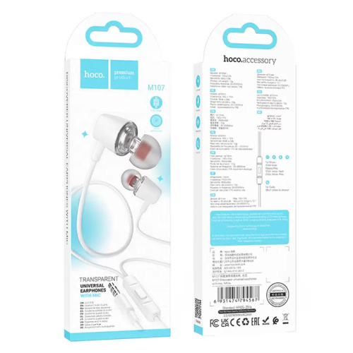 H/f (3.5mm) hoco m107 с микрофоном белые