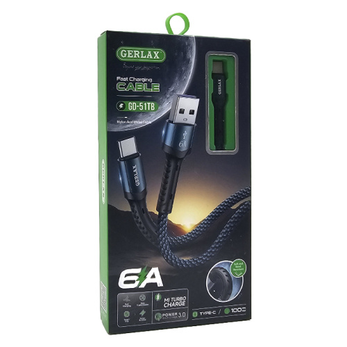 Кабель usb gerlax gd-51tb type-c 6a/1m черный