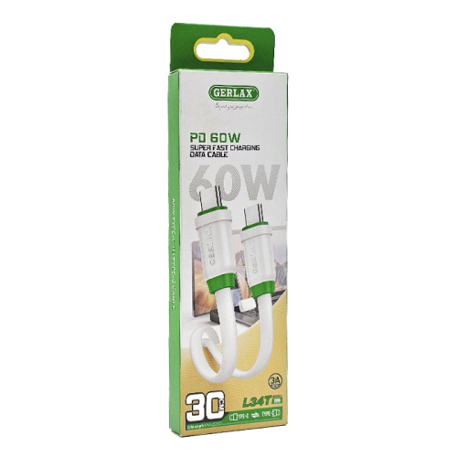 Кабель type-c gerlax l34t type-c 60w/30см белый