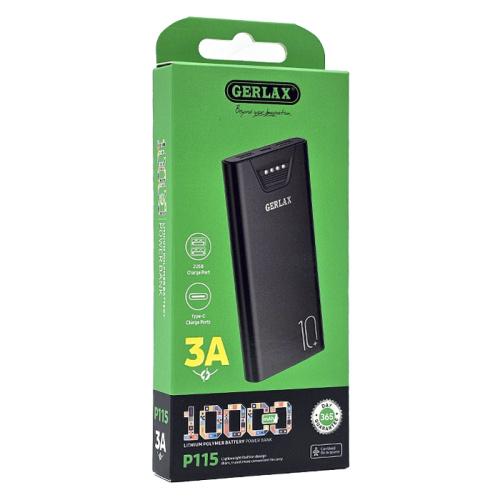 Пзу gerlax p115 10000mah (3a) черный 