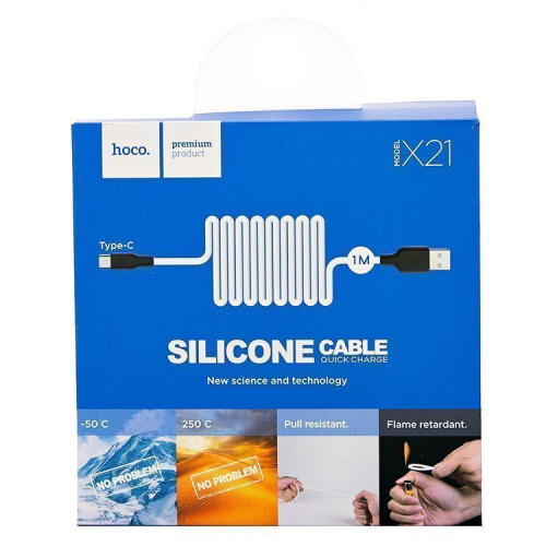 Кабель usb hoco x21 type-c 1m (3a) белый